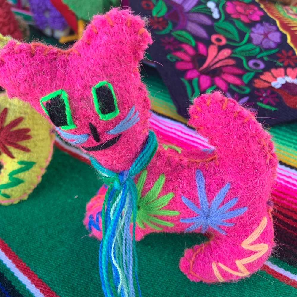Handmade Mexican Felt Pink Kitty Cat - Mexican Stuffed Animal - Artesanias